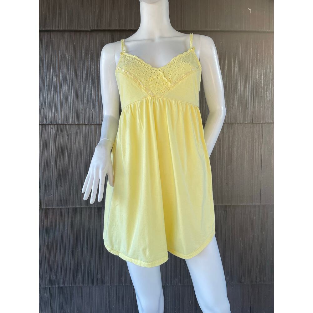 Vintage 90s Y2K Victoria’s Secret Yellow Cotton Eyelet Babydoll Nightie Slip M